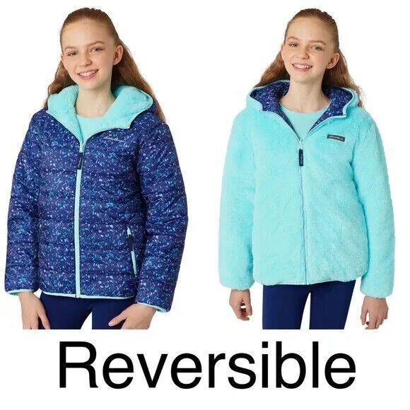 EDDIE BAUER Purple Blue Speckled Reversible Plush Puffer Jacket SIZE SMALL 7/8 - Picture 1 of 16
